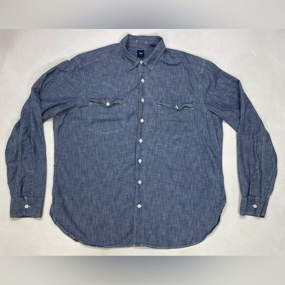 GAP Other - Gap Chambray Denim Jean Button Up Shirt Men XL Blue Long Sleeve Pockets